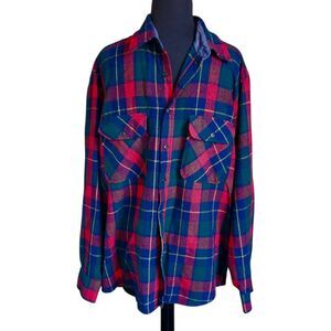 Vintage Sears Roebuck Wool Blend Plaid Flannel Button Down Shirt Shacket L Tall